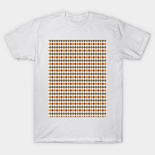 Brown, Orange, Pine Green and White Argyle Pattern Diamond Checks T-Shirt